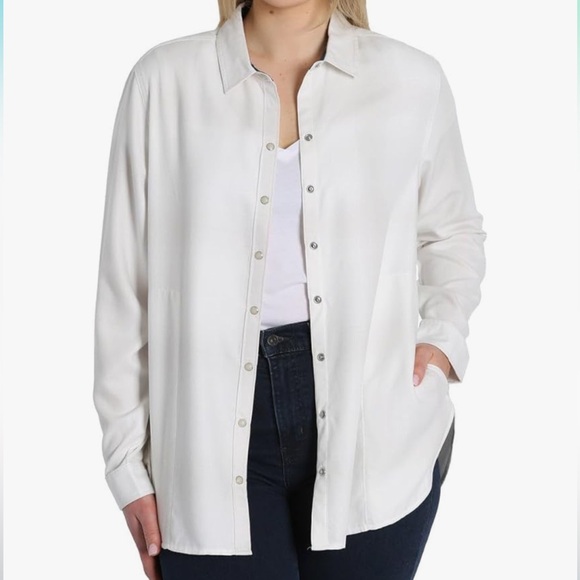 Jachs white long shirt button down with pockets woman size XL  plaid flannel - Picture 6 of 7